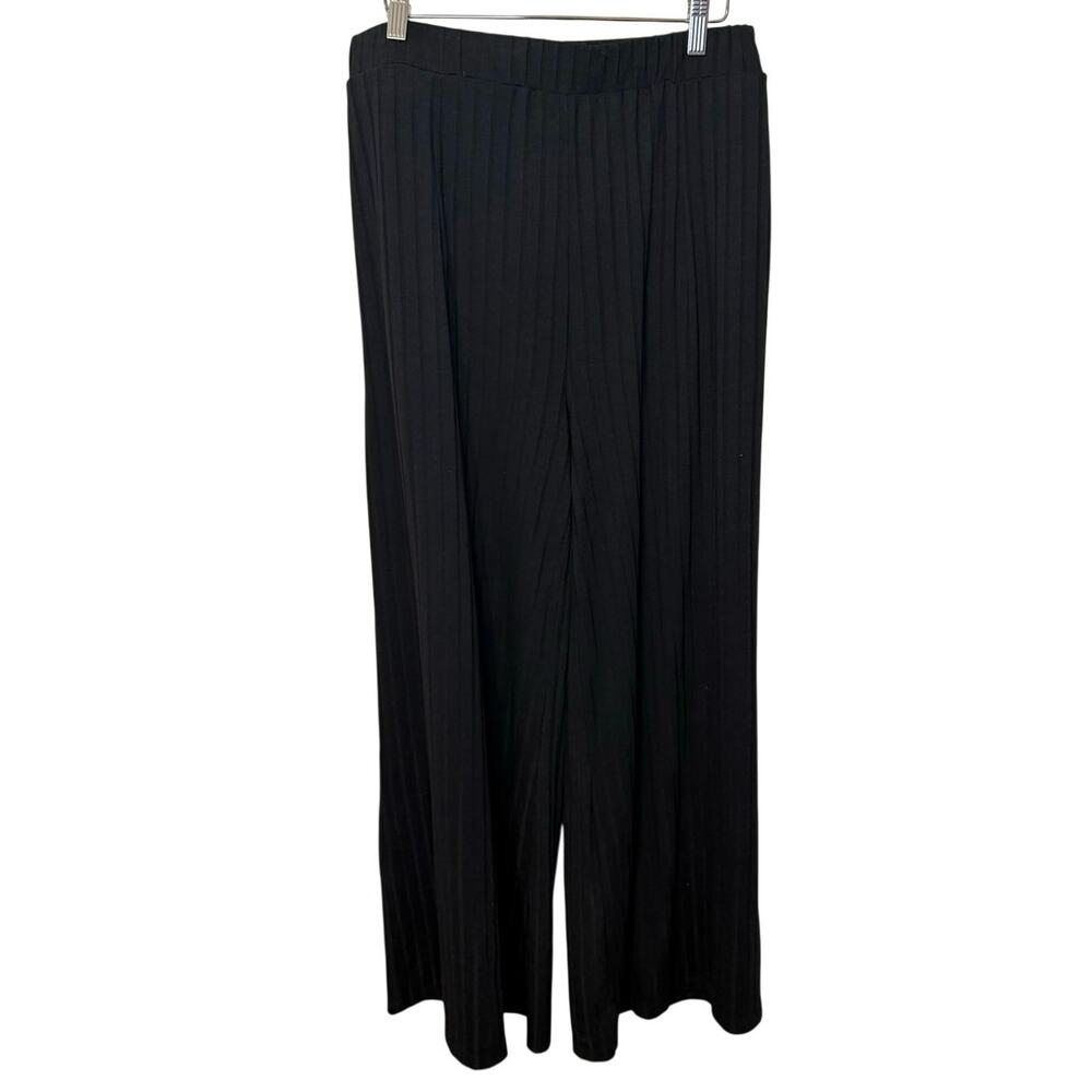 Callahan Knitwear Loungewear Athleisure Casual Black Ribbed Wide Legged Pants XL - Picture 3 of 15